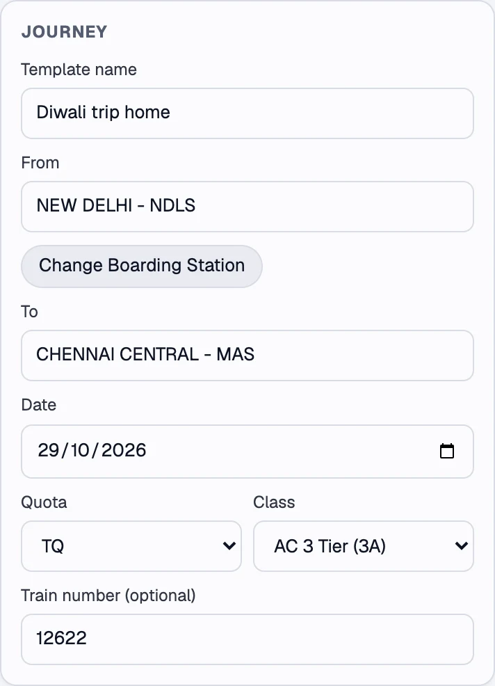 A saved journey: New Delhi to Chennai Central, 3A Tatkal, train 12622